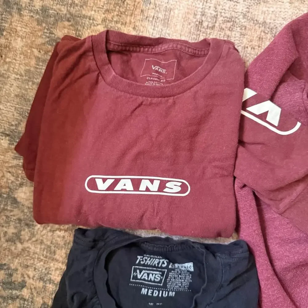 Men Medium Lot of 3 Vans Tops (Maroon Hoodie, Long Sleeve & Short Sleeve Tees)